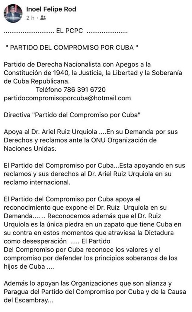 APOYO A URQUIOLA. Por Inoel Felipe Rod. Partido del Compromiso Cubano.      cubademocraciayvida.org                                                                                                                             web/folder.asp?folderID=136