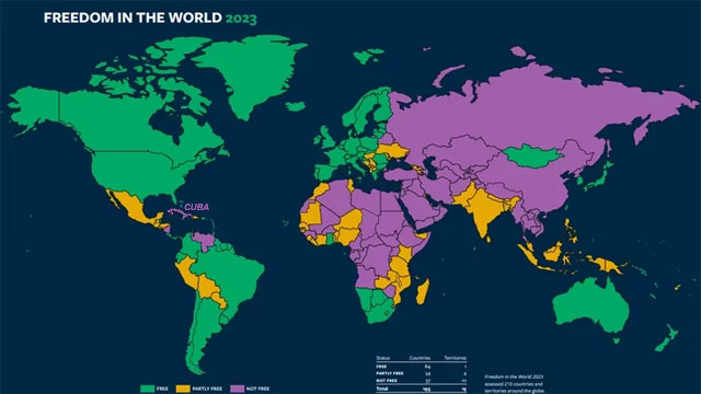 AMÉRICALATINA: Volvió a retroceder la libertad en el mundo: Haití, Cuba, Nicaragua y Venezuela son los peores casos en América. El informe dio cuenta de los países que nunca fueron libres, ni medianamente. Estos son China, Cuba, Corea del Norte y Vietnam. Cuba Democracia y Vida.ORG web/folder.asp?folderID=136