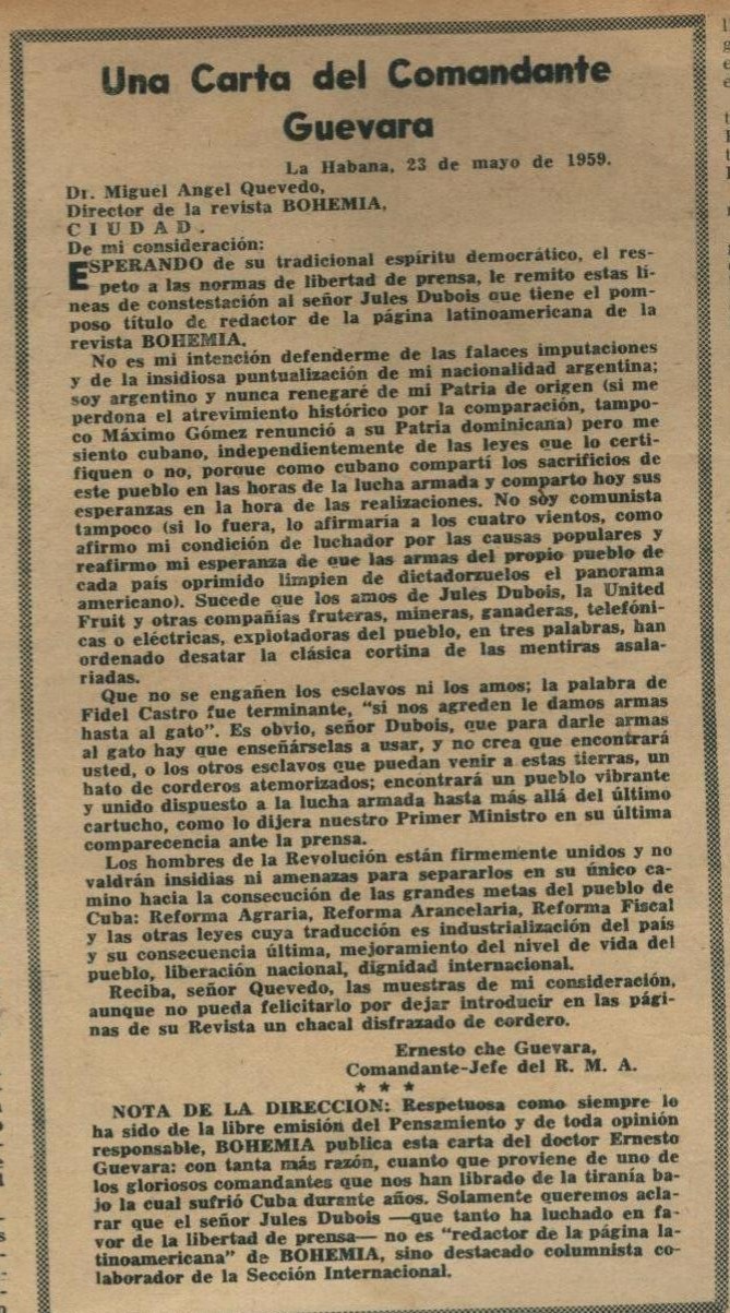 Carta de Ernesto Che Guevara a la Revista Bohemia. Por Flix Jos Hernndez.      cubademocraciayvida.org                                                                                        web/folder.asp?folderID=136  