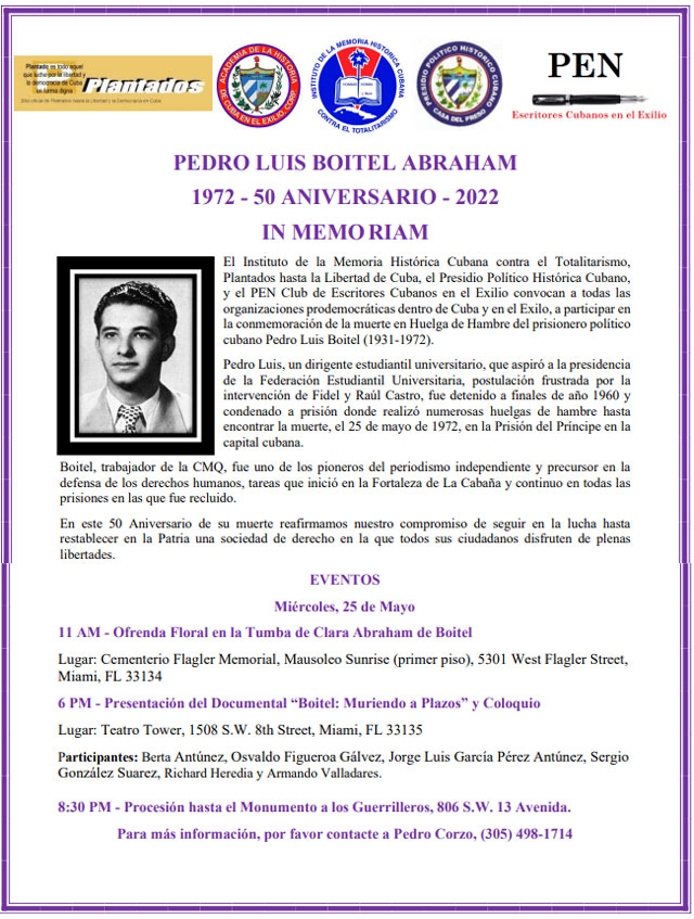 Invitacion - Pedro Luis Boitel. Cortesia de nuestro director Daniel Pedreira. Por Pedro Corzo.    CubaDemocraciayVida.ORG                                                                                                      web/folder.asp?folderID=136  